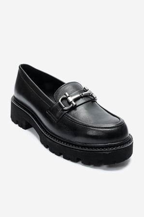 Kadın Kalın Taban Loafer Ayakkabı Gerçek Deri MTD 24352 SİYAH