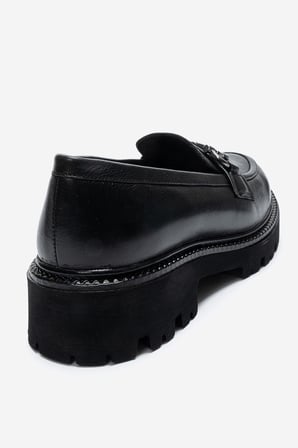Kadın Kalın Taban Loafer Ayakkabı Gerçek Deri MTD 24352 SİYAH