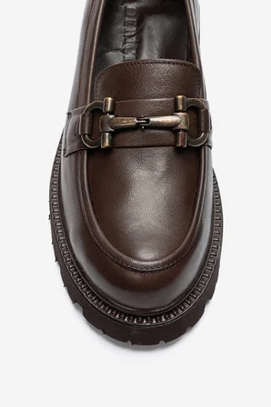 Kadın Kalın Taban Loafer Ayakkabı Gerçek Deri MTD 24352 KAHVERENGİ