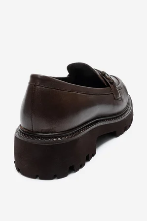 Kadın Kalın Taban Loafer Ayakkabı Gerçek Deri MTD 24352 KAHVERENGİ