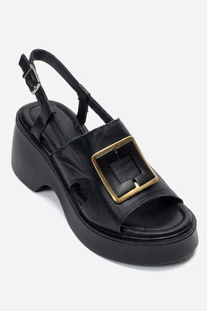 Kadın Dolgu Topuklu Sandalet Gerçek Deri ZY 4121 SİYAH 
