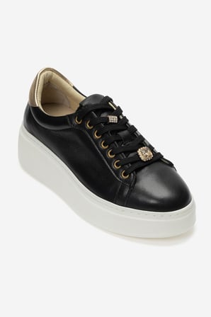 Kadın Sneaker Kalın Taban Günlük Ayakkabı Gerçek Deri FR 256007 SİYAH 