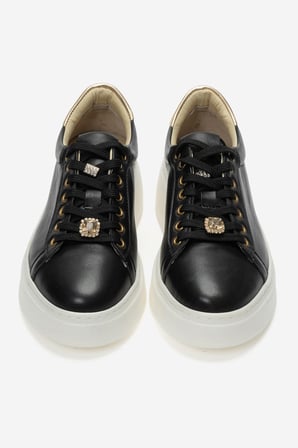 Kadın Sneaker Kalın Taban Günlük Ayakkabı Gerçek Deri FR 256007 SİYAH 