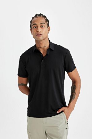 DeFactoFit Siyah Standart Fit Basic Düz Kısa Kollu Sporcu Polo Tişört C9267AX24AUBK81