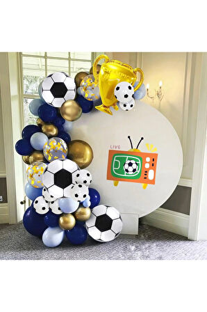 mavi beyaz altın futbol kupası folyo balon seti doğum günü partisi