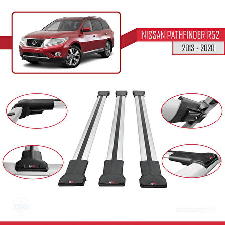 Nissan Pathfinder 4 (R52) 2013-2020 Arası ile Uyumlu FLY Model Ara Atkı Tavan Barı Gri 3 Adet