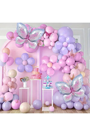 MAKARON RENK KELEBEK FOLYO BALONLU BALON ZİNCİR SET
