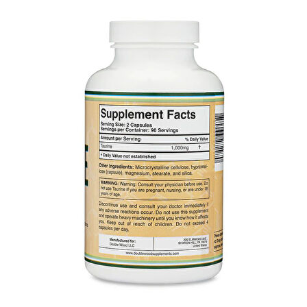Taurine 1000 mg 180 Kapsül