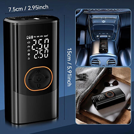 Oto Kompresör Şarjlı Taşınabilir Powerbank El Fenerli Araç Lastik Şişirme Pompası Flaş Göstergeli 