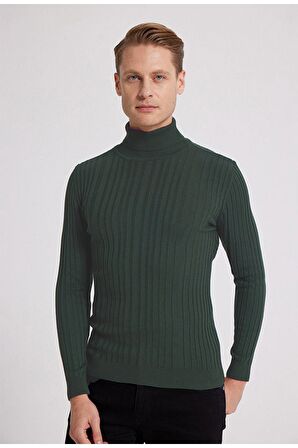 Ds Damat Slim Fit Haki Fitilli Pamuk Karışımlı Boğazlı Triko Kazak 5HF06ORT63100 5HF06ORT63100