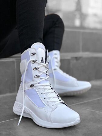 BA0600 Bağcıklı Beyaz Yüksek Taban Boksör Unisex Spor Postal Bot