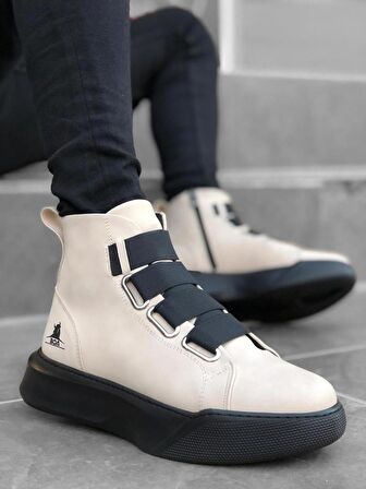BA0142 Bantlı Erkek Yüksek Taban Krem Spor Bot