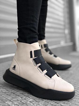 BA0142 Bantlı Erkek Yüksek Taban Krem Spor Bot