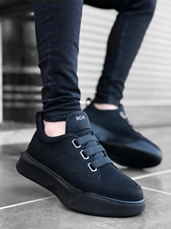 BA0160 Bantlı Erkek Yüksek Taban Siyah Spor Ayakkabı