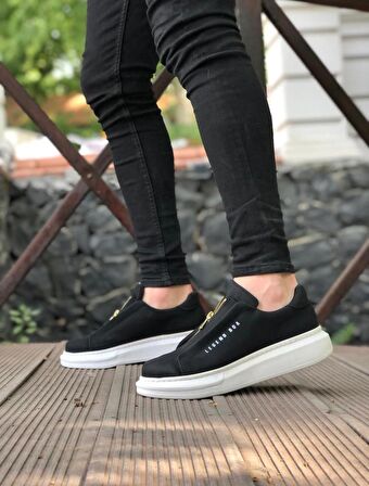 BA0310 BOA Kalın Yüksek Taban Fermuarlı Siyah Beyaz Erkek Ayakkabı