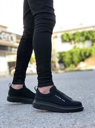 BA0307 BOA Kalın Yüksek Taban Çift Bant Siyah Erkek Ayakkabı