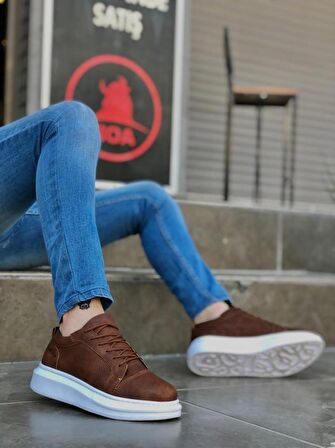 BA0548 BOA Kalın Yüksek Taban Taba Beyaz Bağcıklı Spor Erkek Ayakkabı