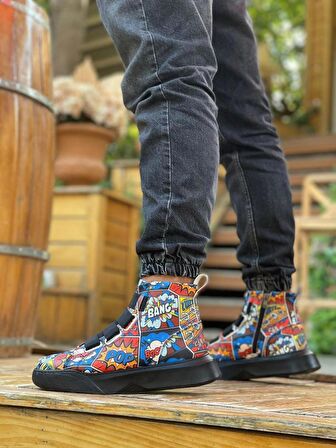 BA0142 Bantlı Erkek Yüksek Taban Popart Model Spor Bot