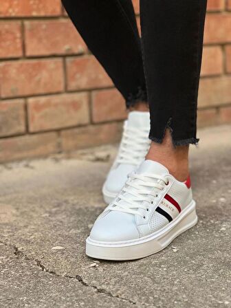 KB-036 Bağcıklı Beyaz Kırmızı Günlük Erkek Ayakkabı