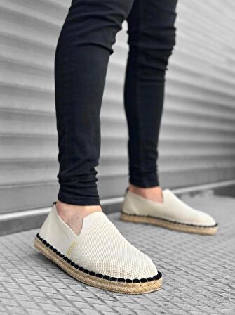 BA0224 BOA Rahat Düz Taban Espadril Örme Triko Bej Günlük Erkek Ayakkabı