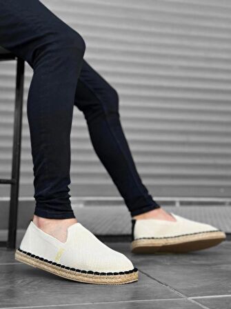 BA0224 BOA Rahat Düz Taban Espadril Örme Triko Bej Günlük Erkek Ayakkabı