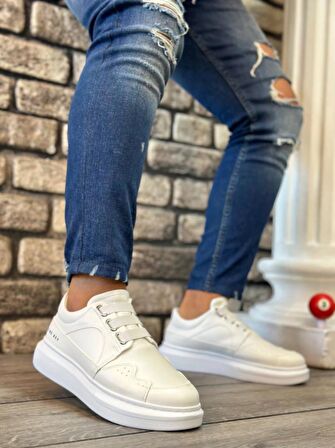 BA0302 Kalın Taban Bağcıksız Tarz Casual Beyaz Erkek Ayakkabı