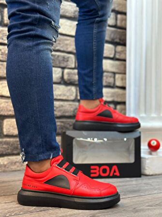 BA0302 Kalın Taban Bağcıksız Tarz Casual Kırmızı Siyah Erkek Ayakkabı