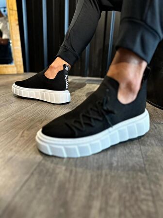 Knack Yüksek Taban Günlük Süet Ayakkabı 1025 Siyah (Beyaz Taban)