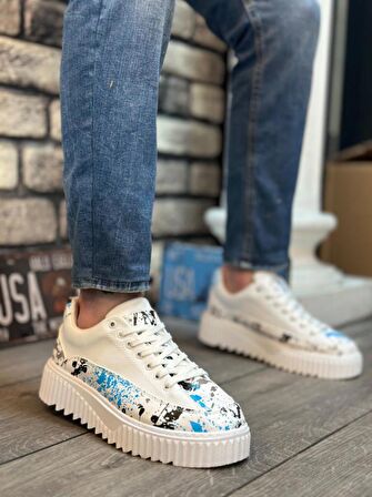 Yüksek Taban Mavi Desenli Erkek Spor Ayakkabı