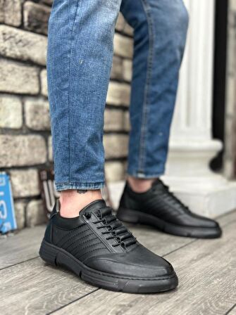 BA03246 İçi Dışı Hakiki Deri Gizli Bağcık Rahat Taban Siyah Casual Erkek Ayakkabı