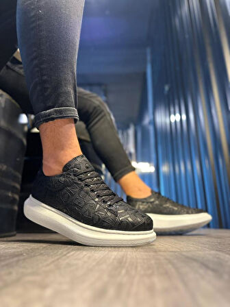 Knack Yüksek Taban Harf Desenli Günlük Ayakkabı 047 Siyah (Beyaz Taban)