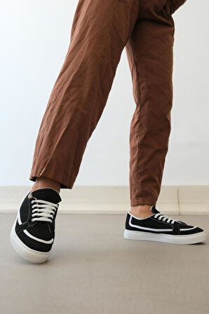 Bağcıklı Keten Günlük Siyah Renk Spor Ayakkabı