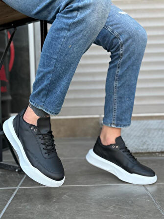BA0354 Günlük  Bağcıklı Erkek Yüksek Taban Siyah Spor Ayakkabı