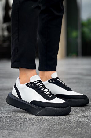 BA0354 Günlük  Bağcıklı Erkek Yüksek Beyaz Siyah Taban Spor Ayakkabı