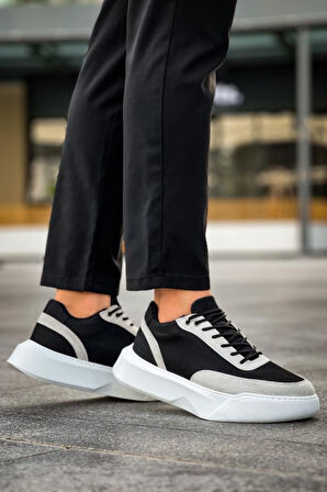 Siyah Tasarım Yüksek Taban Spor Ayakkabı