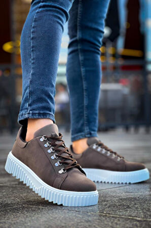 BA0505 Çengel Bağcıklı Kahverengi Beyaz Tabanlı Günlük Ayakkabı