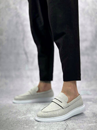 Bağcıksız Keten Gri Klasik Corcik Erkek Ayakkabı