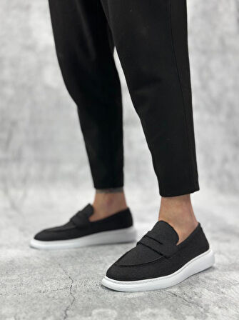 Bağcıksız Keten Siyah Klasik Corcik Erkek Ayakkabı