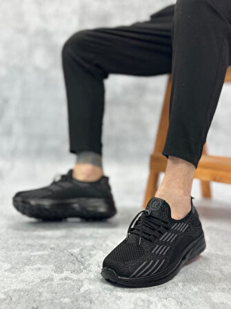 BA0356 Özel Örme Triko Tarz Rahat Fuspetli Siyah Kırçıllı Spor Ayakkabı