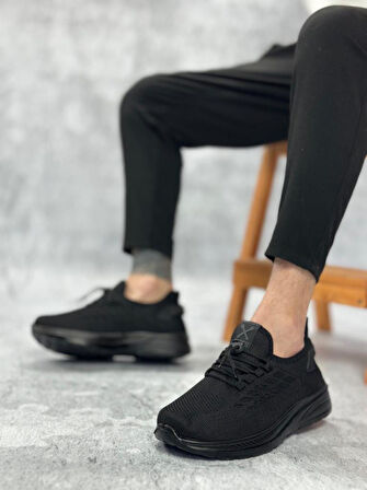 BA0356 Özel Örme Triko Tarz Rahat Fuspetli Siyah Spor Ayakkabı