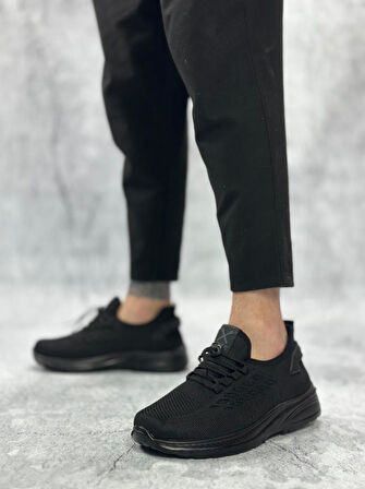 BA0356 Özel Örme Triko Tarz Rahat Fuspetli Siyah Spor Ayakkabı