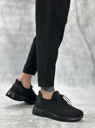 BA0356 Özel Örme Triko Tarz Rahat Fuspetli Siyah Spor Ayakkabı