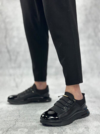 BA0234 İçi Dışı Hakiki Deri Rahat Taban Siyah Bant Detaylı Sneakers Casual Erkek Ayakkabı
