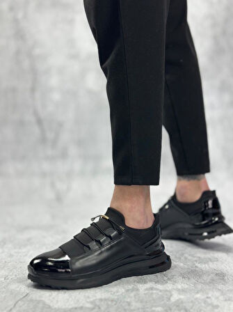 BA0234 İçi Dışı Hakiki Deri Rahat Taban Siyah Bant Detaylı Sneakers Casual Erkek Ayakkabı