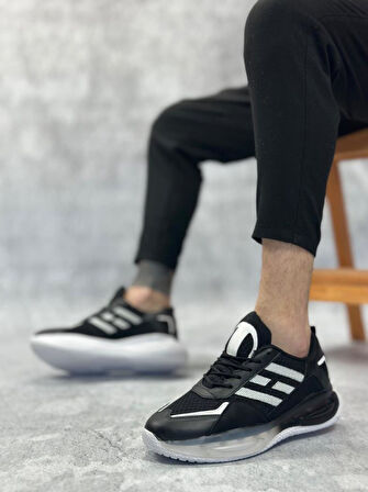 BA0650 Tarz Sneakers Yüksek Taban Siyah Beyaz Spor Ayakkabısı