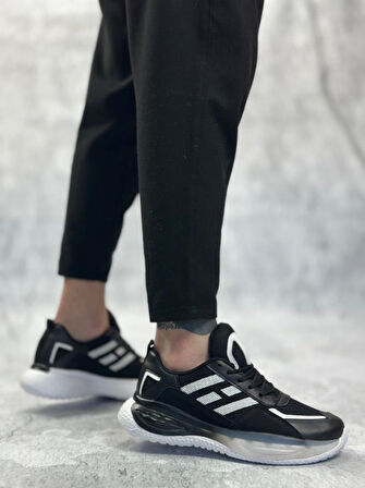 BA0650 Tarz Sneakers Yüksek Taban Siyah Beyaz Spor Ayakkabısı