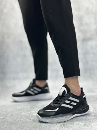 BA0650 Tarz Sneakers Yüksek Taban Siyah Beyaz Spor Ayakkabısı
