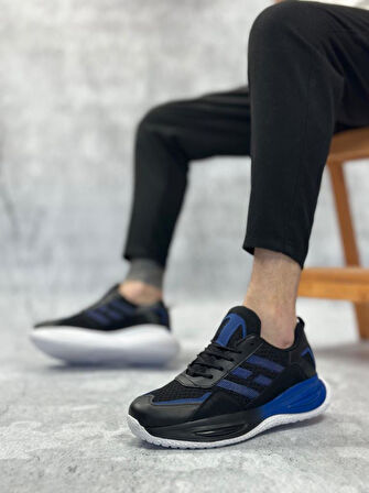 BA0650 Tarz Sneakers Yüksek Taban Siyah Mavi Spor Ayakkabısı