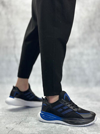 BA0650 Tarz Sneakers Yüksek Taban Siyah Mavi Spor Ayakkabısı