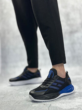 BA0650 Tarz Sneakers Yüksek Taban Siyah Mavi Spor Ayakkabısı